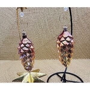2 Waterford Christmas Shiny Glitter Blown Glass Pinecone Ornament Ornaments 4.5"